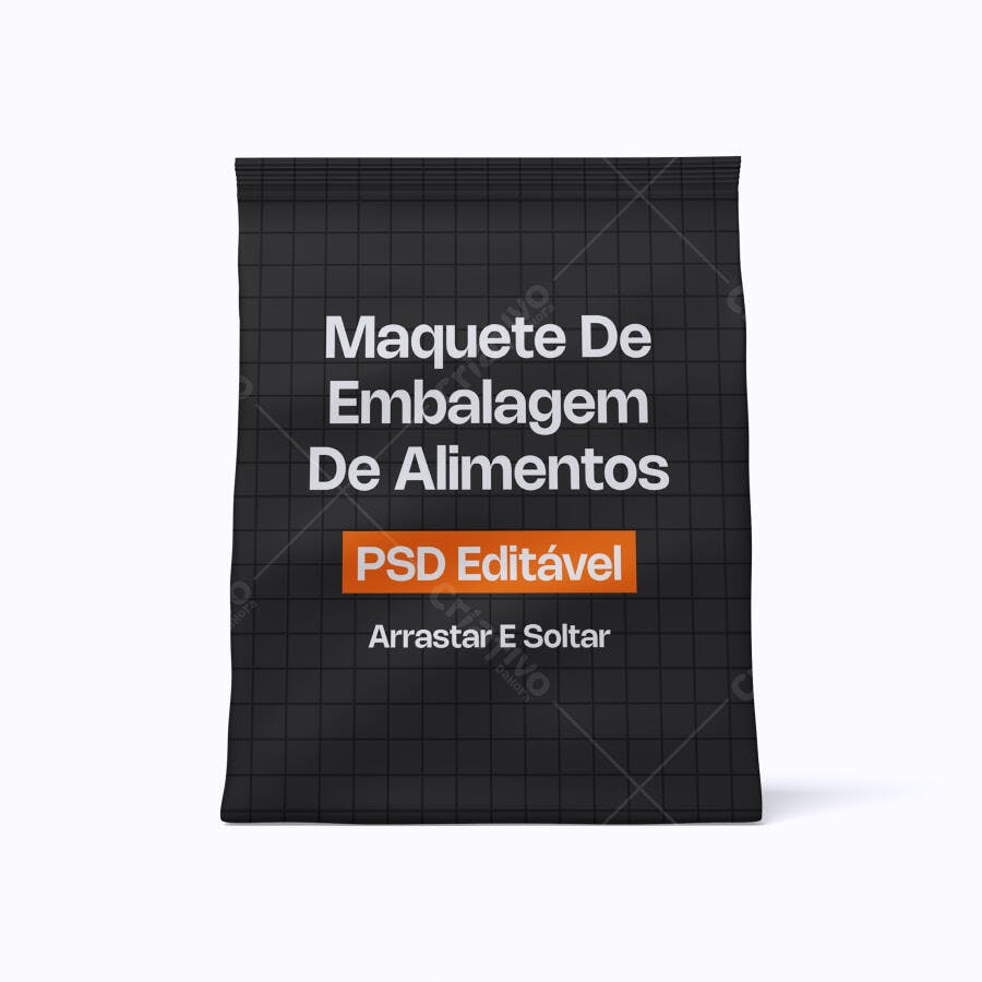 Mockup Embalagem de Alimentos Frontal Fundo Branco Editável