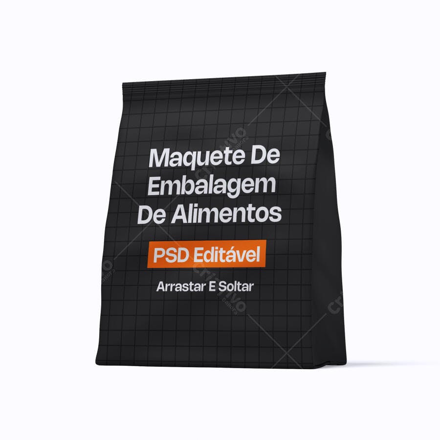 Mockup Embalagem de Alimentos Saco Frontal Fundo Branco Editável