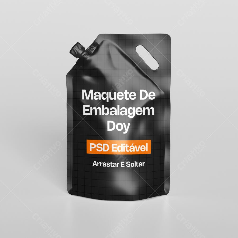 Mockup Embalagem Doy Pack Plástica Frontal Editável