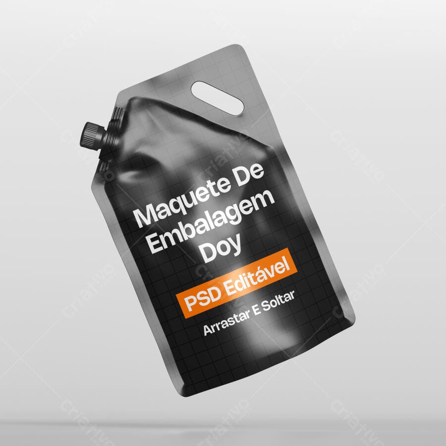 Mockup Embalagem Doy Pack Plástico Flutuante Editável