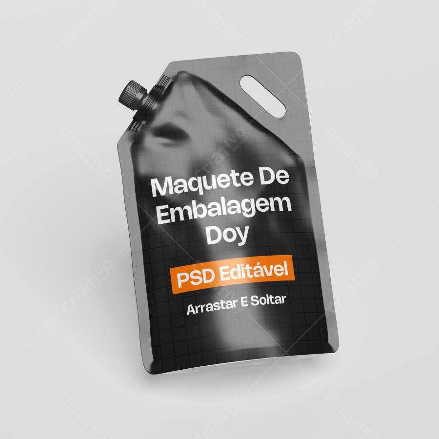 Mockup Embalagem Doy Pouch Bico Plástico Fundo Branco Editável