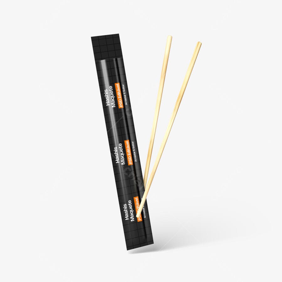 Mockup Embalagem Hashi Palito Japonês Fundo Branco Editável