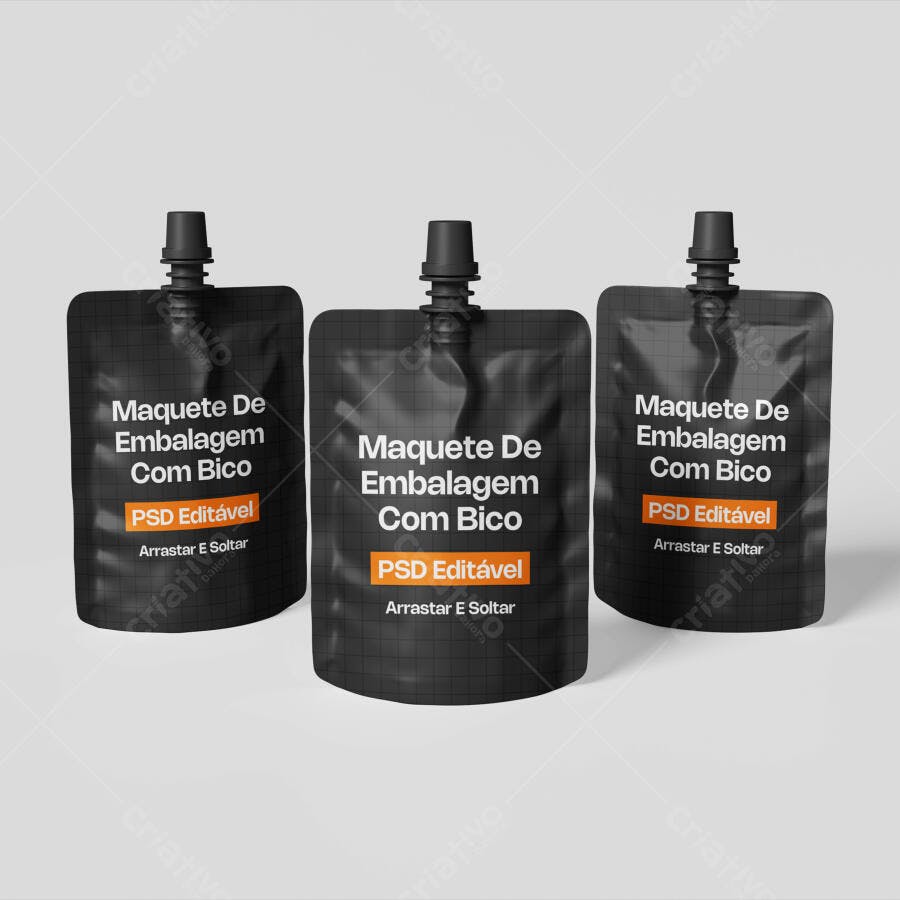 Mockup Embalagem Pouch Bico Frontal Fundo Branco Editável