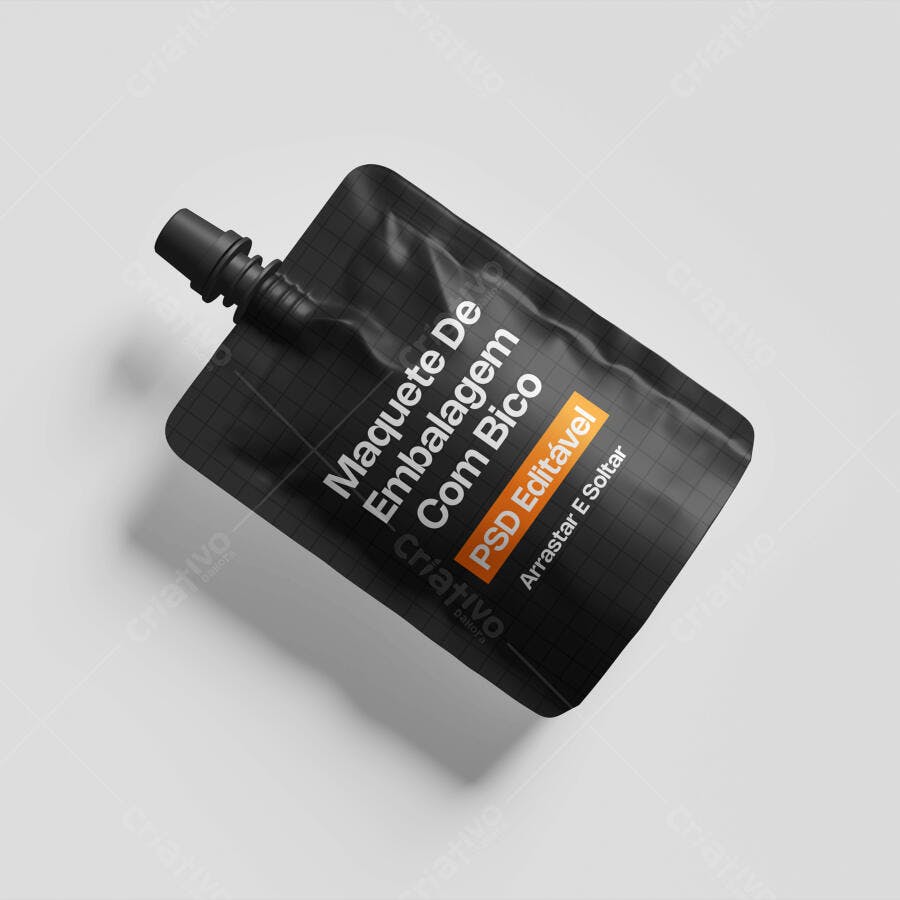 Mockup Embalagem Pouch Bico Plástico Fundo Branco Editável