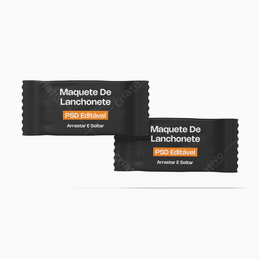Mockup Embalagem Sachê Lanchonete Fundo Branco Editável