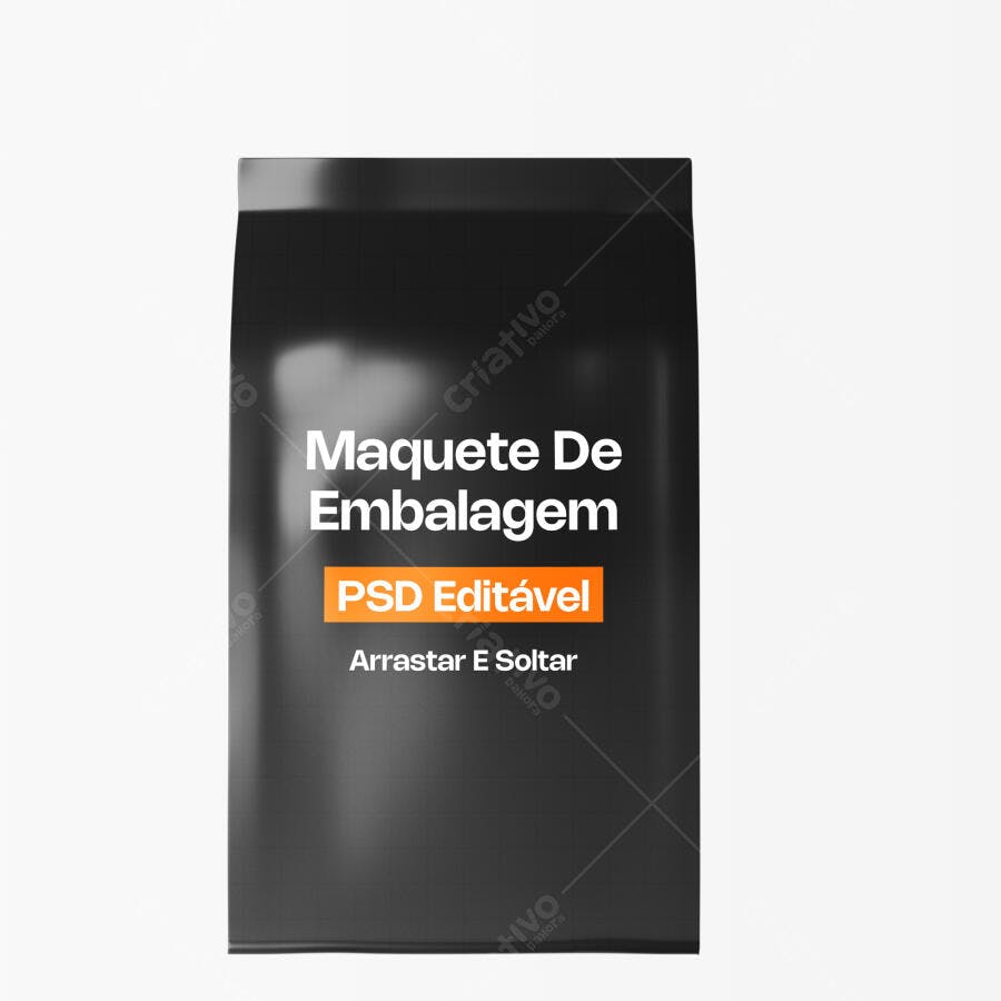 Mockup Embalagem Saco Plástico Frontal Fundo Branco Editável