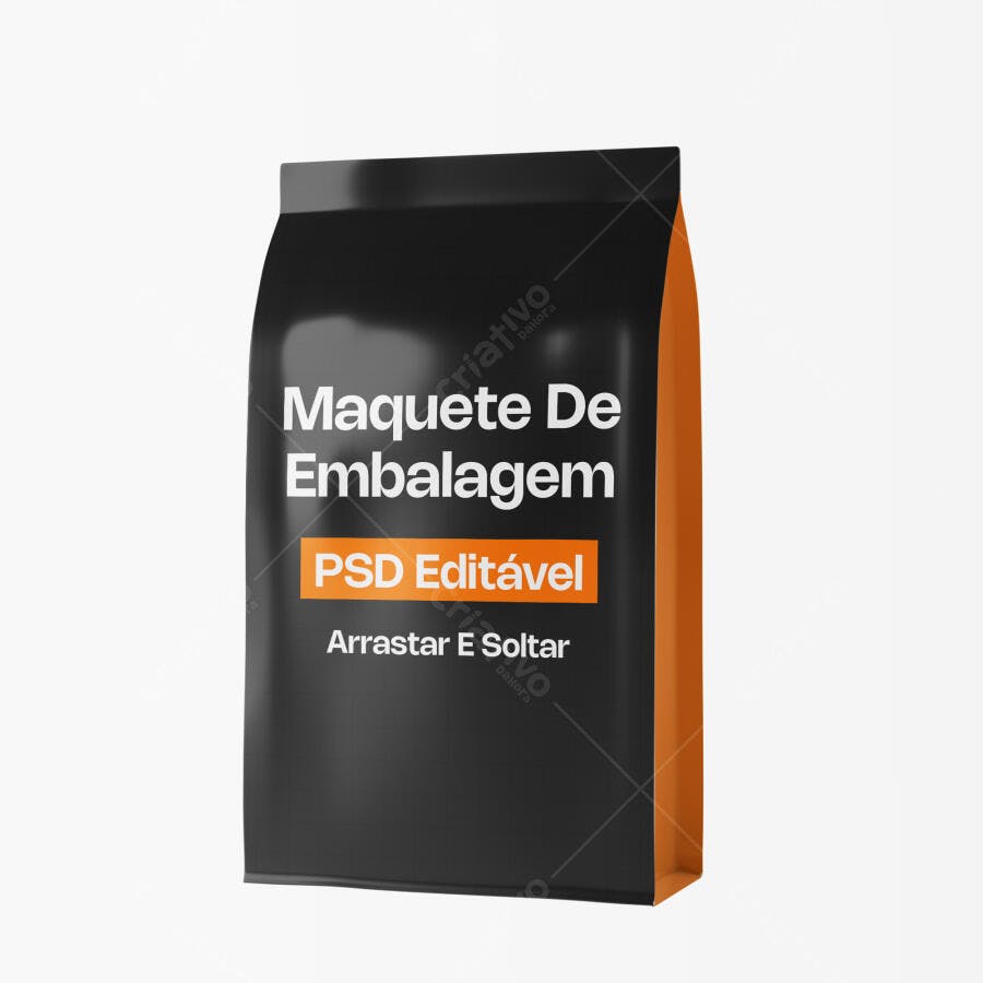 Mockup Embalagem Saco Stand Up Pouch Fundo Branco Editável