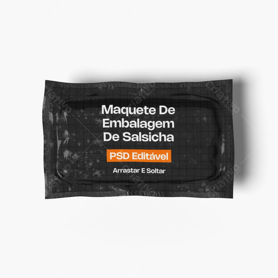 Mockup Embalagem Salsicha Plástica Frontal Editável