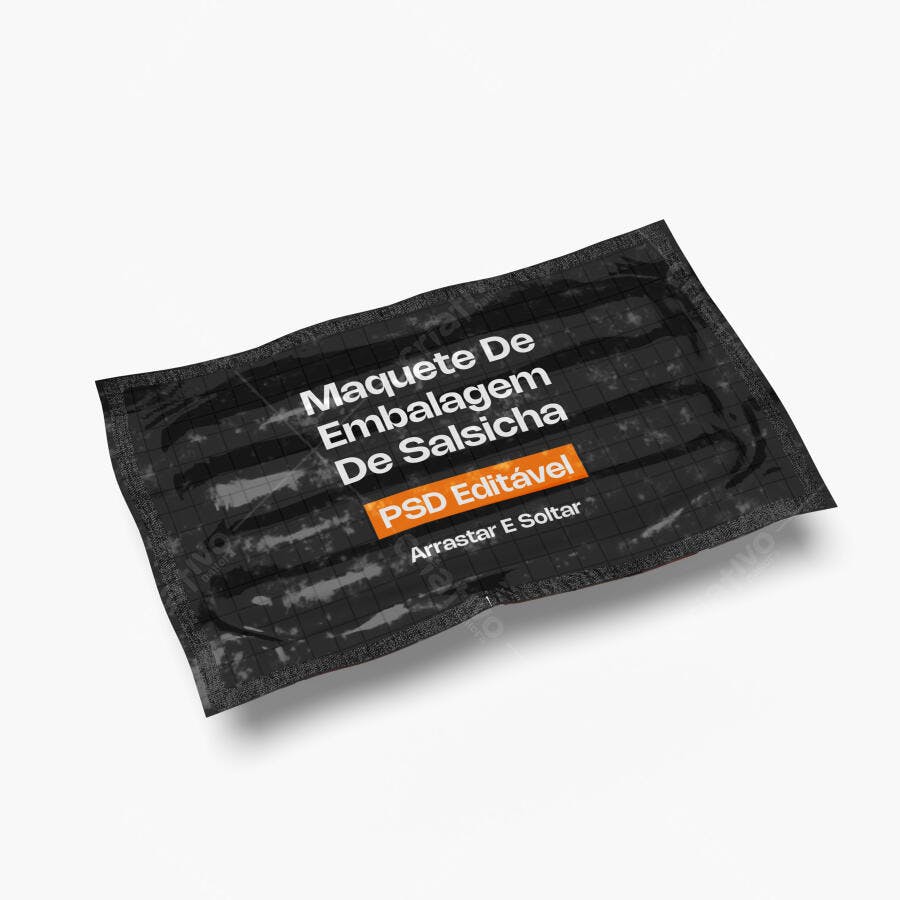 Mockup Embalagem Salsicha Plástico Preto Vista Superior Editável