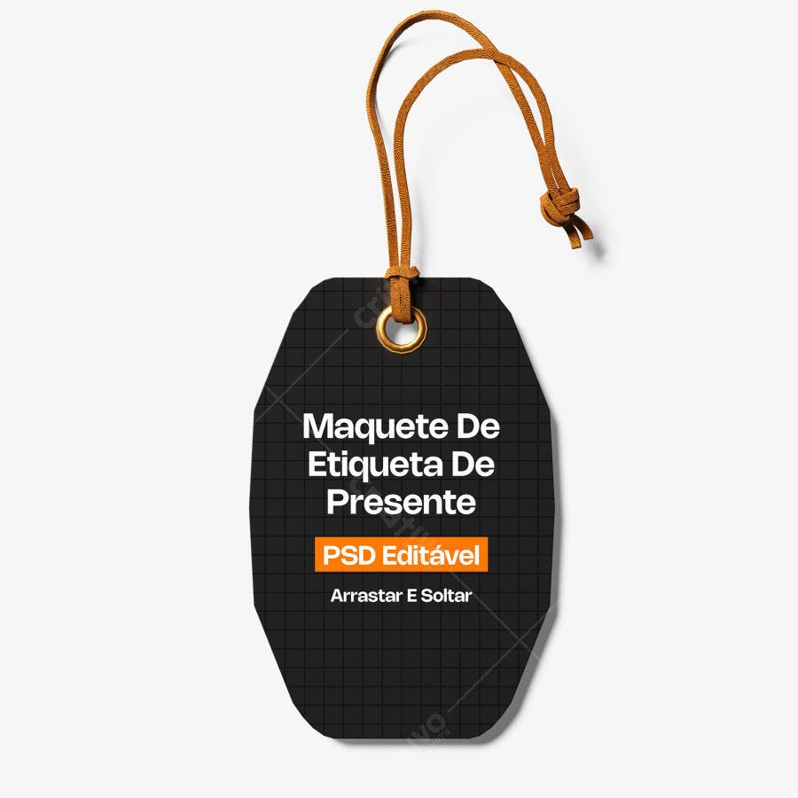 Mockup Etiqueta de Presente Preta Cordão Couro Editável