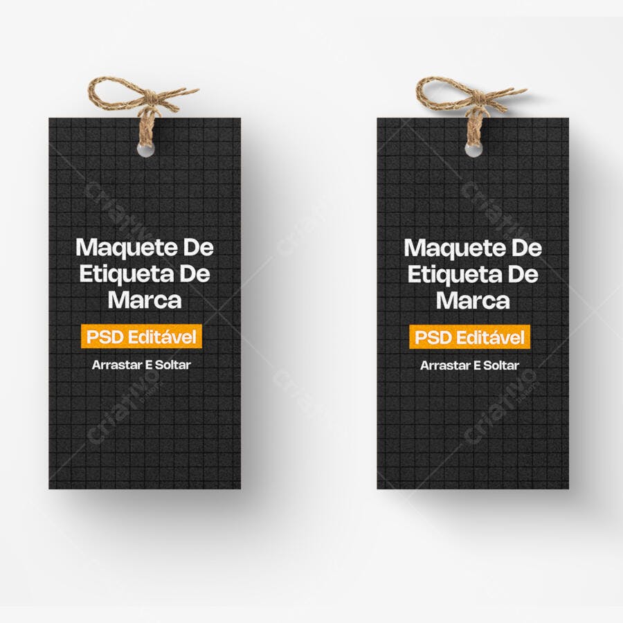 Mockup Etiqueta de Roupa Preta Fundo Branco Editável