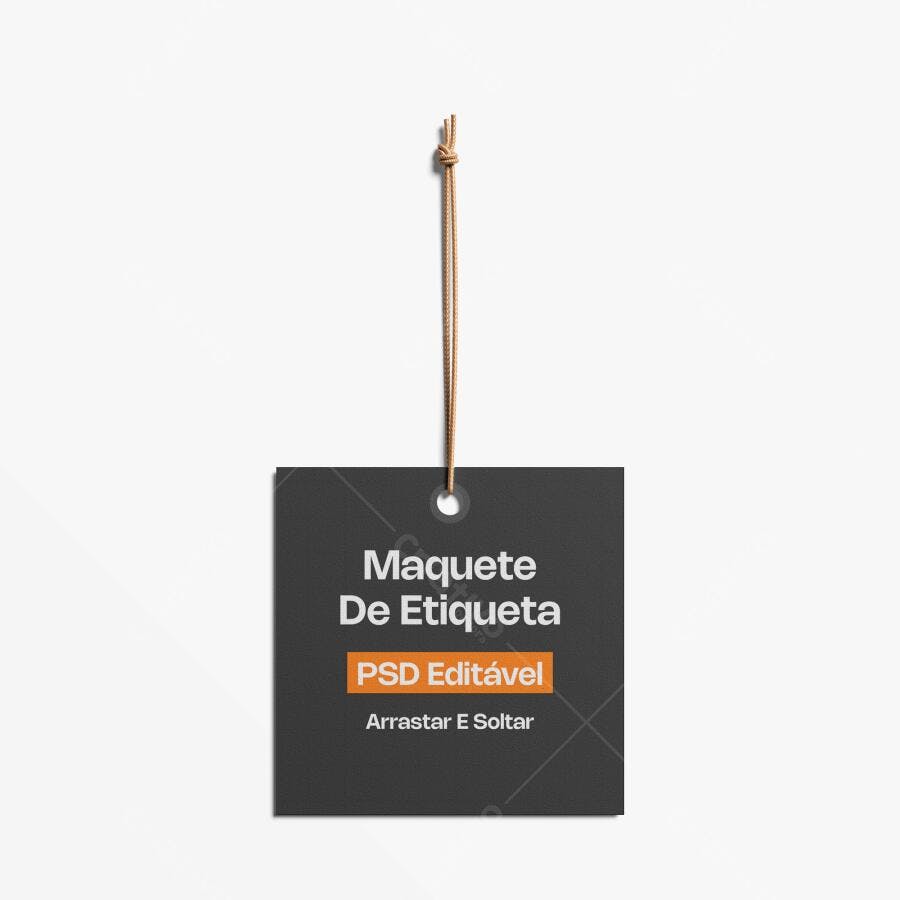 Mockup Etiqueta Quadrada Fio Fundo Branco Editável