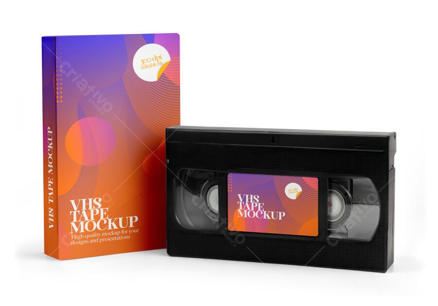 Mockup Fita VHS e Capa Retrô Fundo Branco Editável
