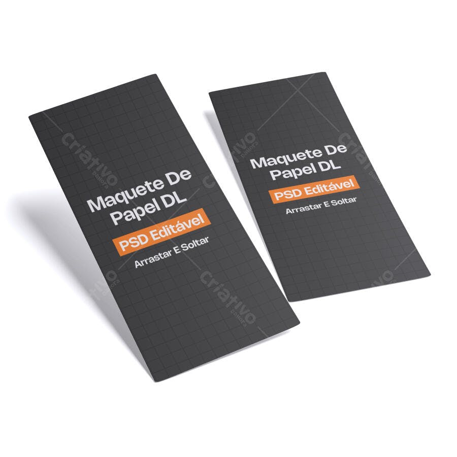 Mockup Folder DL Papel Fundo Branco 3/4 Editável
