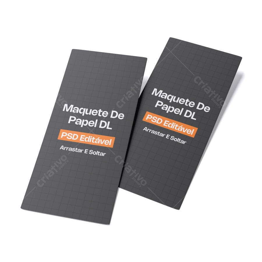 Mockup Folder DL Papel Fundo Branco 3/4 Editável