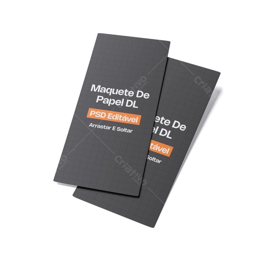 Mockup Folder DL Papel Fundo Branco Editável