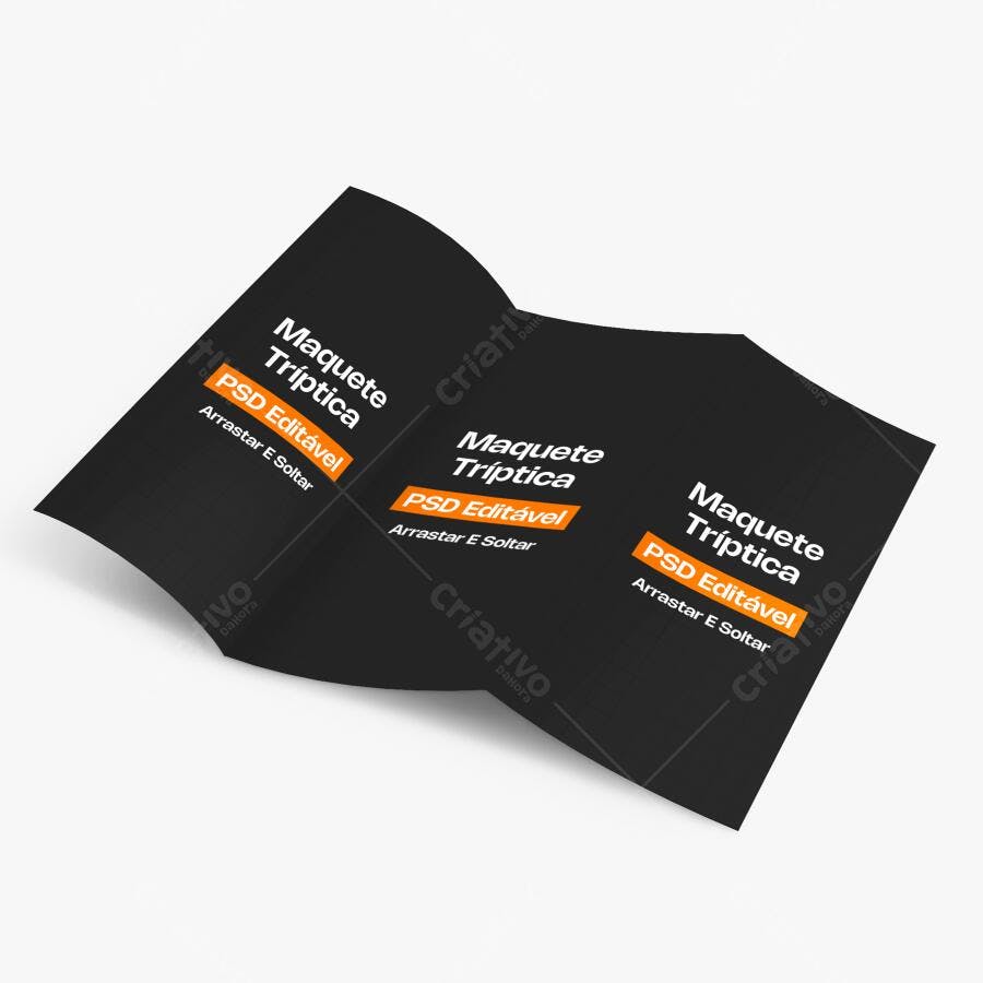 Mockup Folder Tríptico Papel Fundo Branco Editável