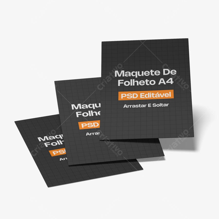 Mockup Folheto A4 Papel Fundo Branco 3/4 Editável