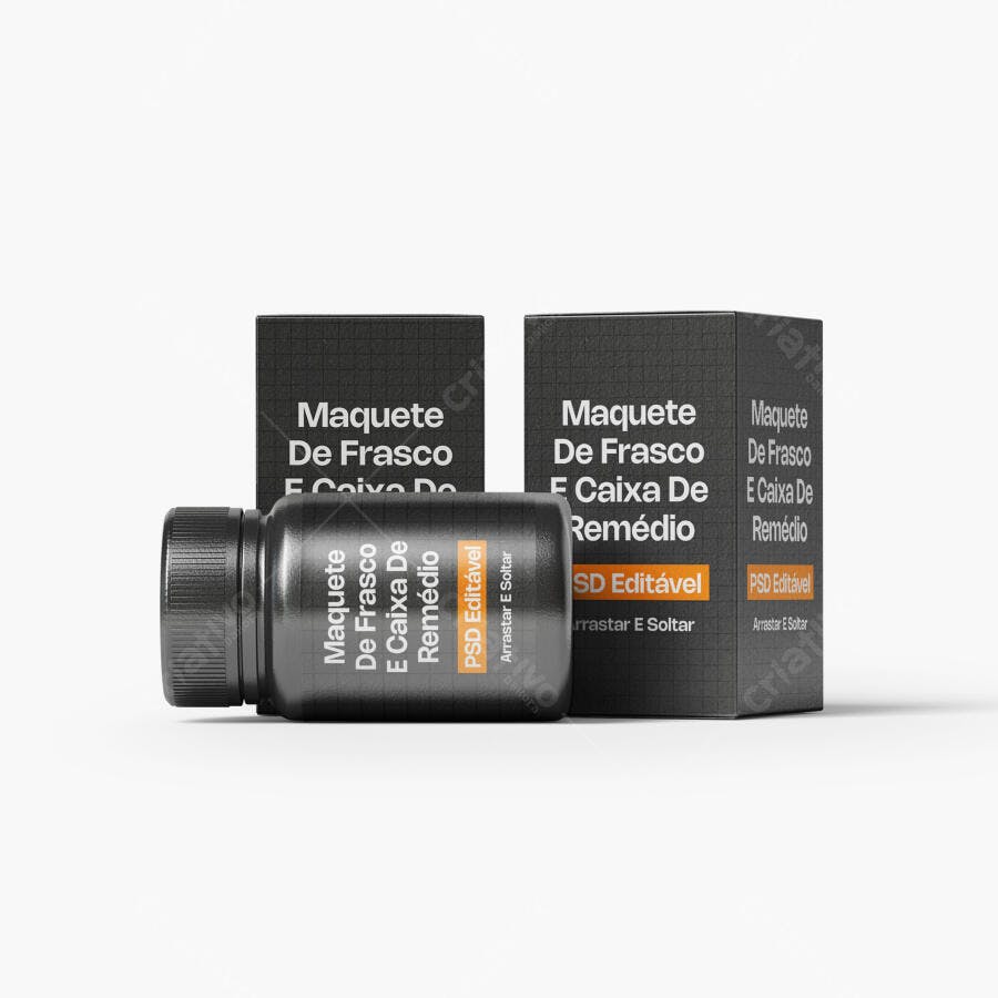 Mockup Frasco e Caixa de Remédio Fundo Branco Editável
