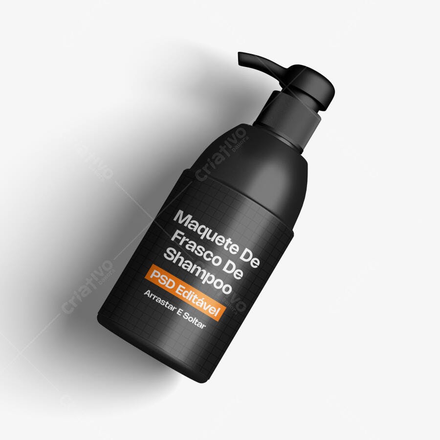 Mockup Frasco Shampoo Plástico Bomba Vista Superior Editável