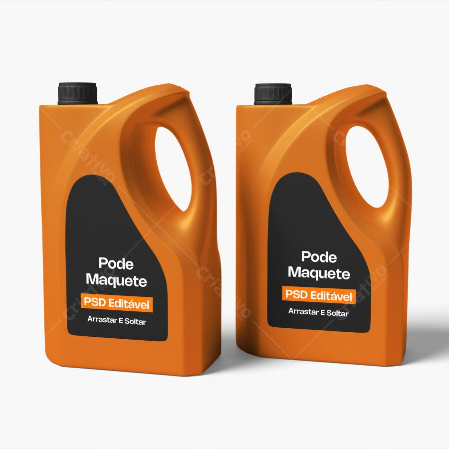 Mockup Galão Plástico Laranja Frontal Fundo Branco Editável