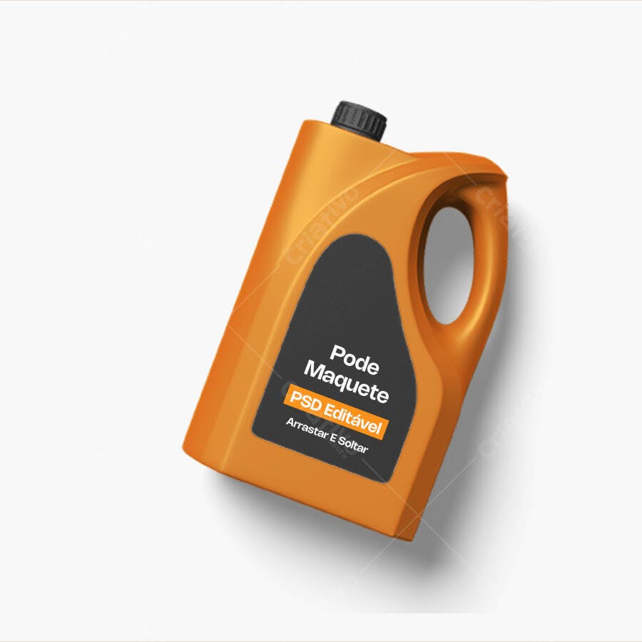 Mockup Galão Plástico Laranja Frontal Fundo Branco Editável