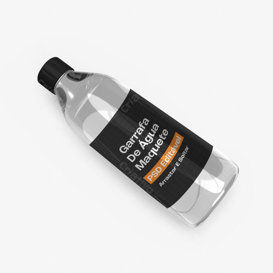 Mockup Garrafa Água Plástico Transparente Fundo Branco Editável
