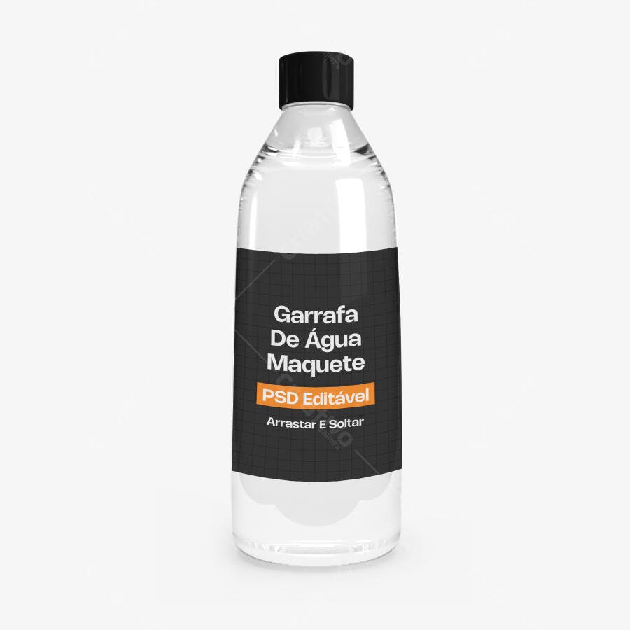 Mockup Garrafa Água Plástico Transparente Fundo Branco Editável