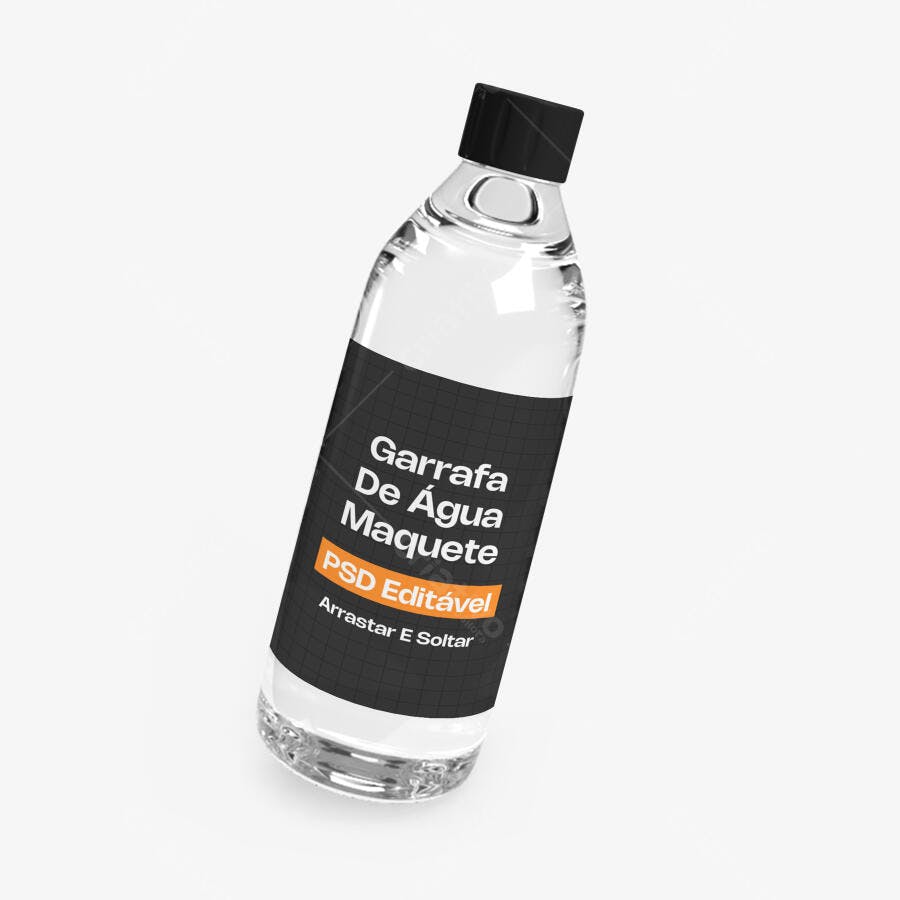 Mockup Garrafa Água Plástico Transparente Fundo Branco Editável
