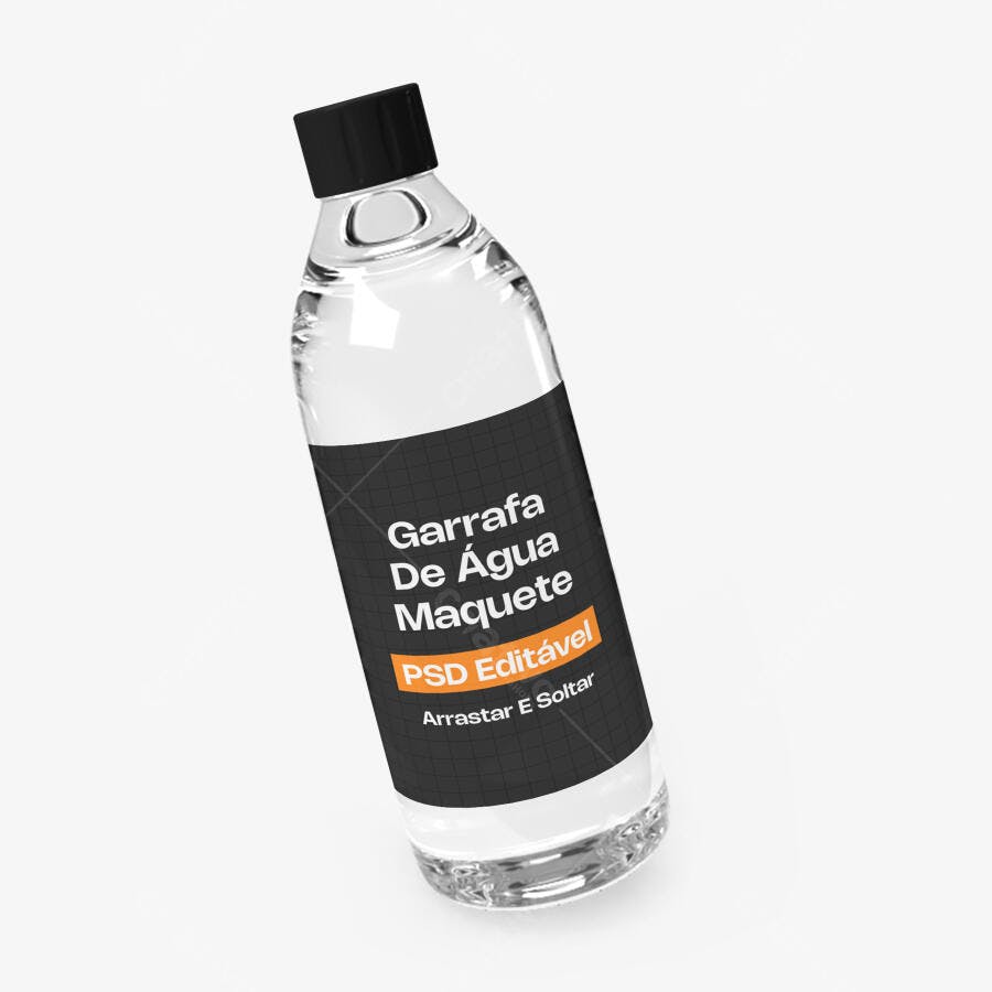 Mockup Garrafa de Água Vidro Fundo Branco Editável