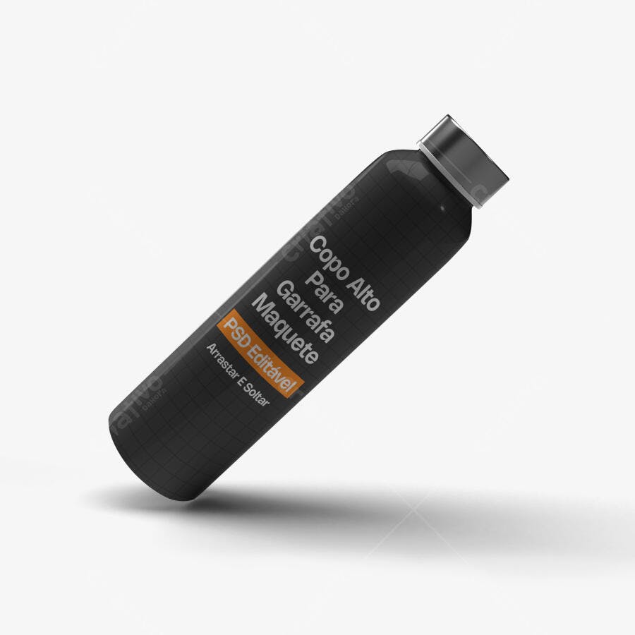 Mockup Garrafa Long Neck Preta Fundo Branco Editável