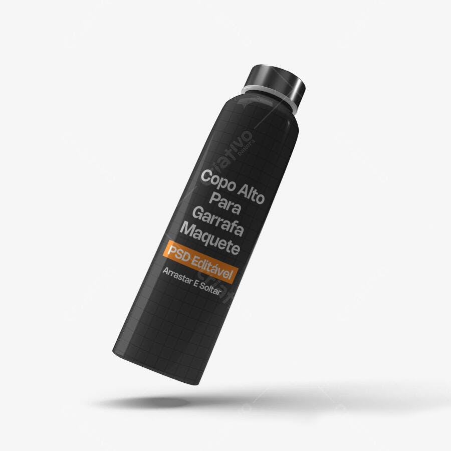 Mockup Garrafa Longa Spray Plástico Fundo Branco Editável