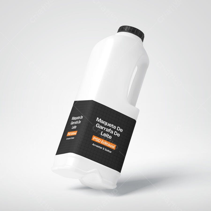 Mockup Garrafa Plástica Leite Branca Fundo Limpo Editável