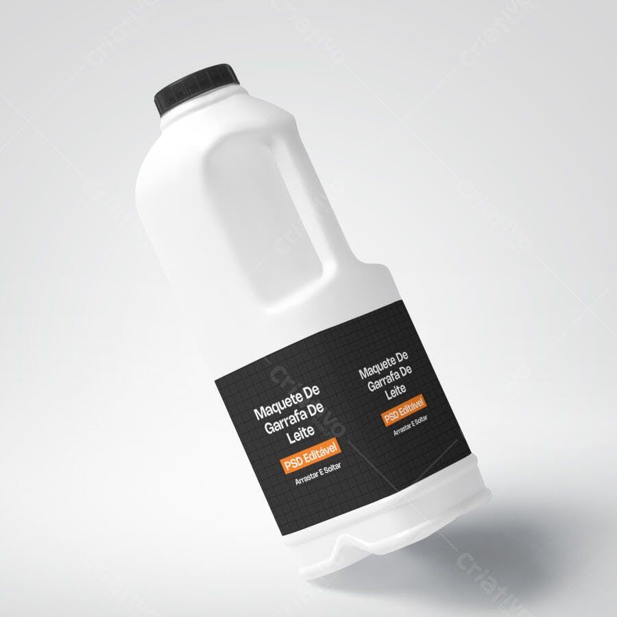 Mockup Garrafa Plástica Leite Fundo Branco Editável