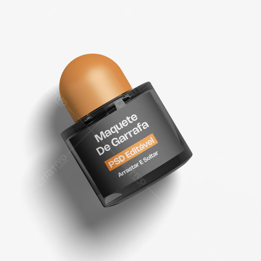 Mockup Garrafa Quadrada Vidro Cosmético Fundo Branco Editável