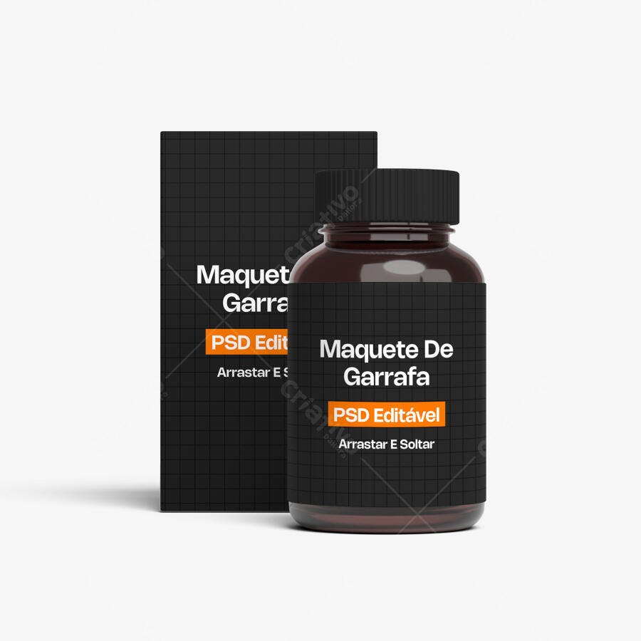 Mockup Garrafa Suplemento e Caixa Fundo Branco Editável