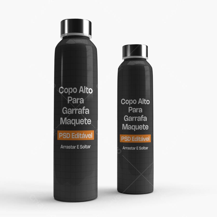 Mockup Garrafa Térmica Copo Alto Metal Fundo Branco Editável