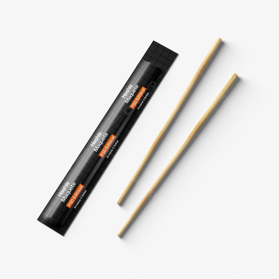 Mockup Hashi Embalagem Flat Lay Fundo Branco Editável