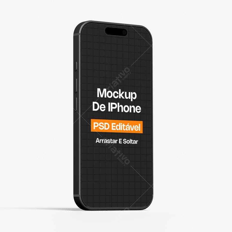 Mockup iPhone 14 Pro Fundo Branco 3/4 Editável