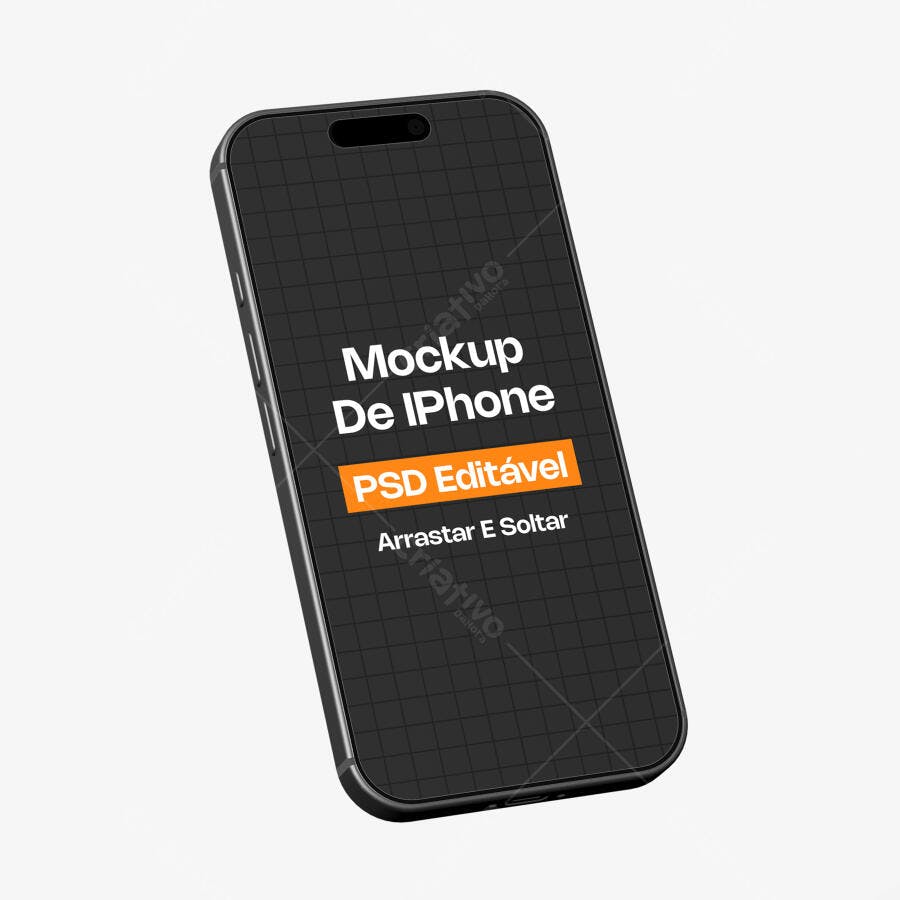 Mockup iPhone 14 Pro Max Fundo Branco 3/4 Editável