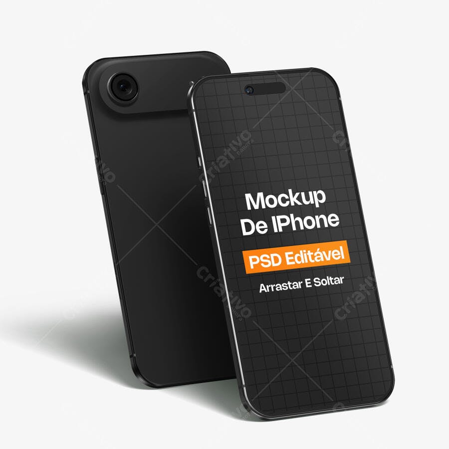 Mockup iPhone 14 Pro Max Preto Frente Verso Editável