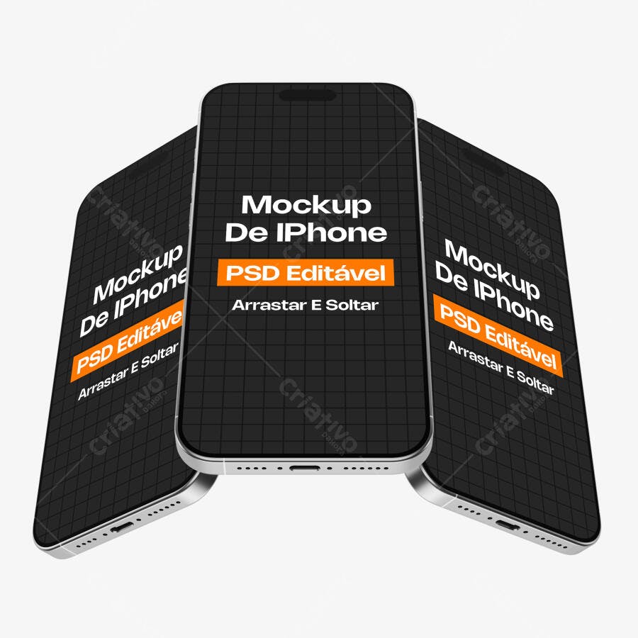 Mockup iPhone 15 Pro Max Fundo Branco 3/4 Editável