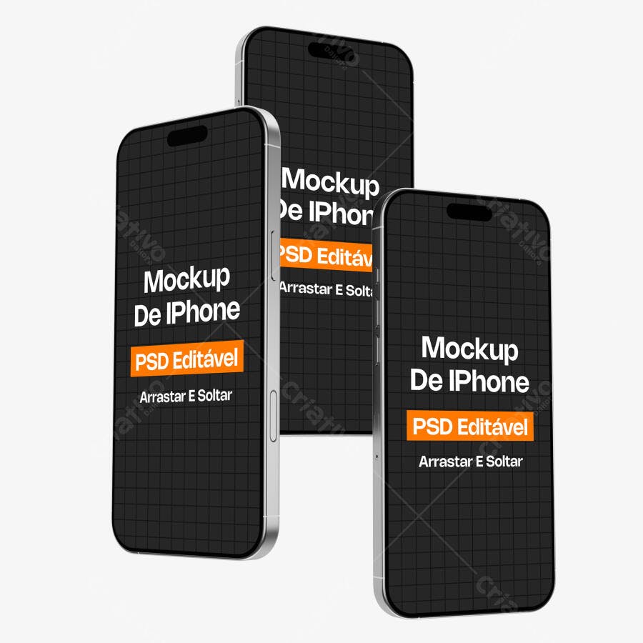 Mockup iPhone Celular Fundo Branco 3/4 Editável
