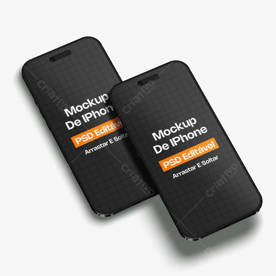 Mockup iPhone Duplo Fundo Branco 3/4 Editável