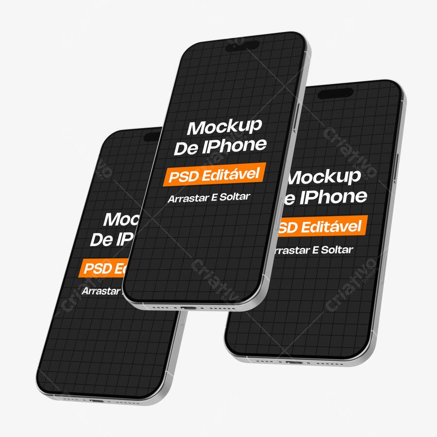 Mockup iPhone Flutuante Fundo Branco Editável