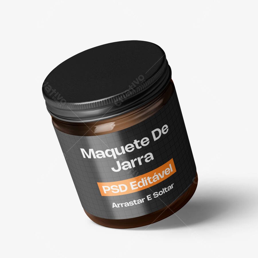 Mockup Jarra Vidro Tampa Preta Fundo Branco Editável