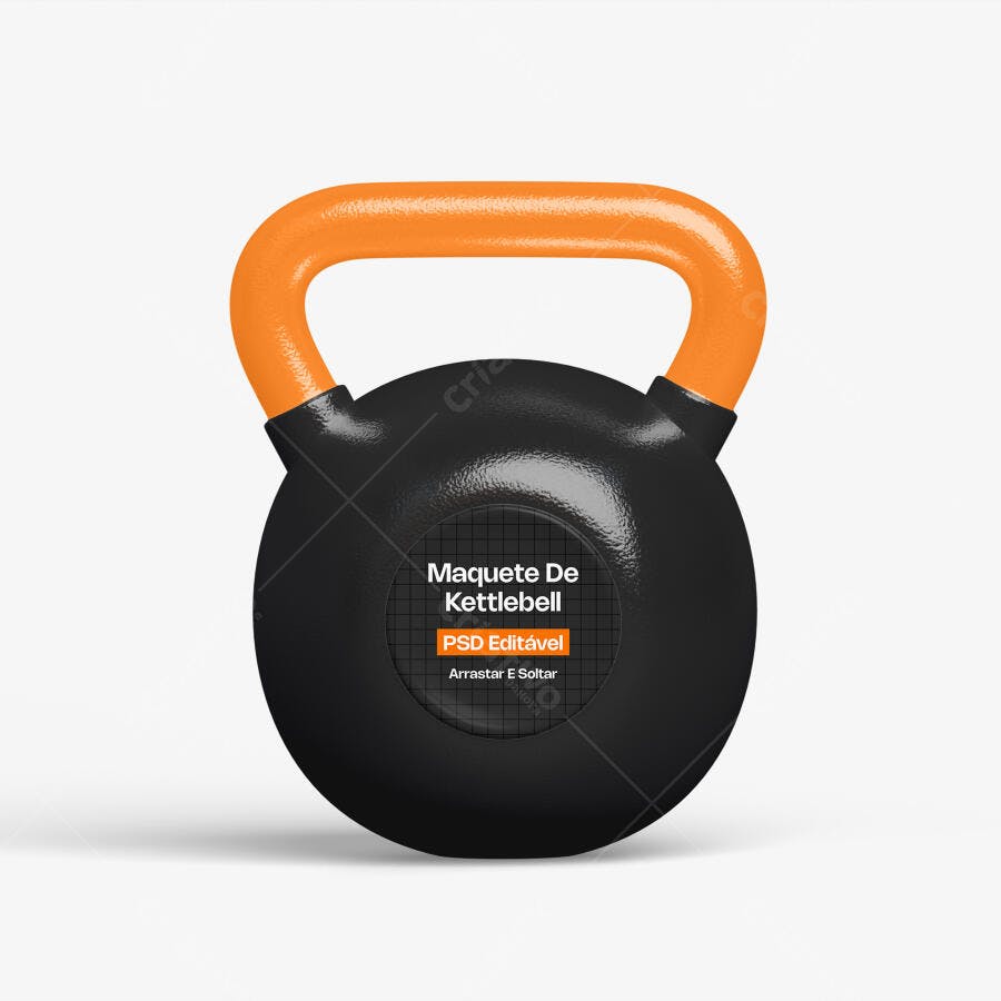 Mockup Kettlebell Fitness Preto Laranja Fundo Branco Editável