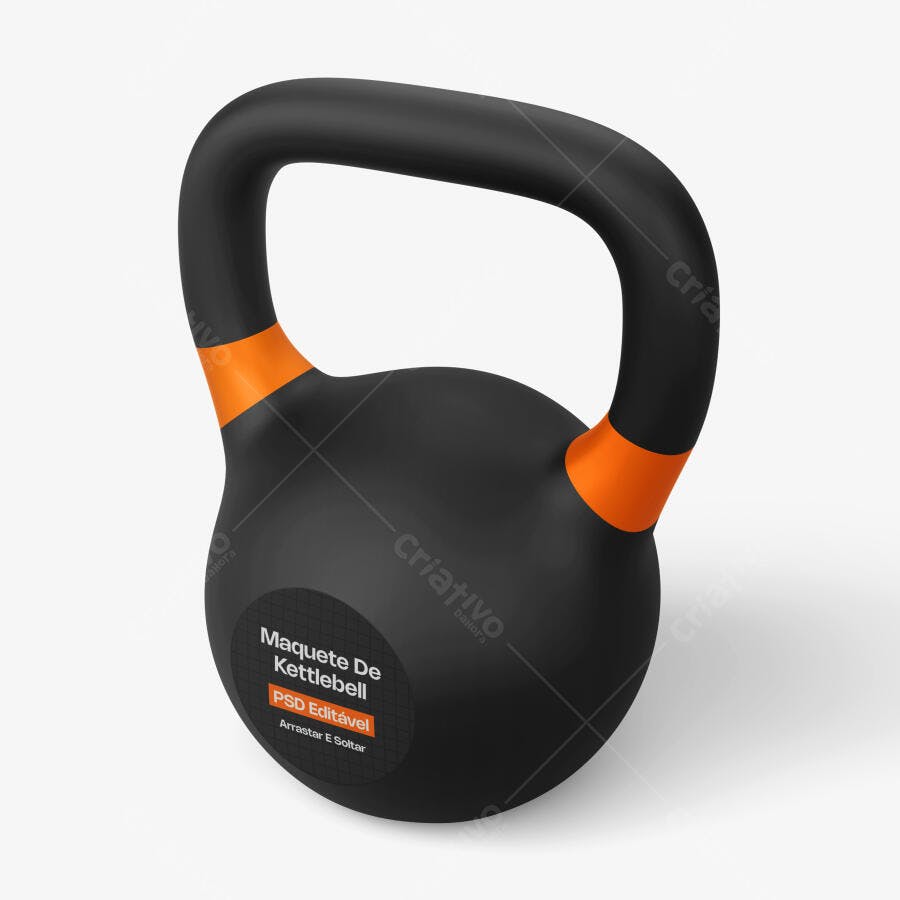 Mockup Kettlebell Preto Laranja Fitness Fundo Branco Editável