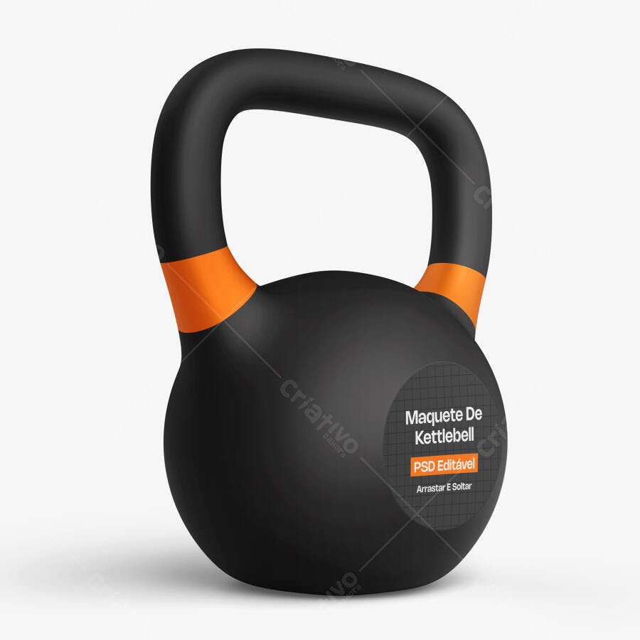Mockup Kettlebell Preto Laranja Fundo Branco Editável