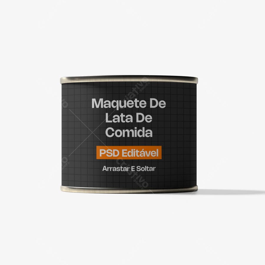 Mockup Lata de Comida Metal Frontal Fundo Branco Editável